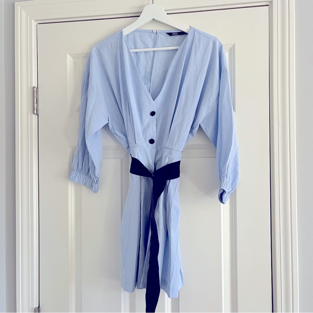 Zara Woman Open Back Shirt Romper with Belt Size Small